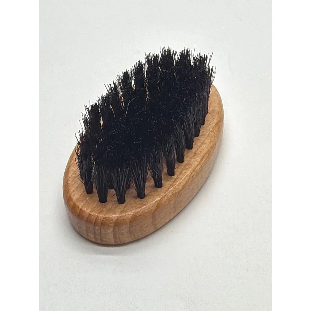 Natural Wood Oval Beard Brush Black Stiff Bristles Travel Size Grooming Tool